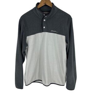 Eddie Bauer Mens Gray & White Fleece Snap Pullover Size M